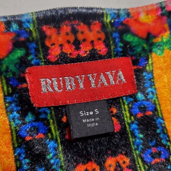 Ruby Yaya Romero Velvet Floral Jacket Size S Embroidered Multicolor Lined Womens - Picture 9 of 12